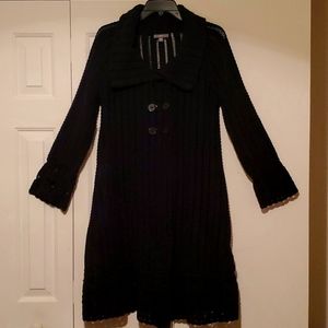 Apt 9 long black cardigan,double breasted snap closure buttons Womens Size Med.